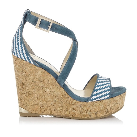 Jimmy Choo Blue and White Wedge Sandals - Picture 1 of 17